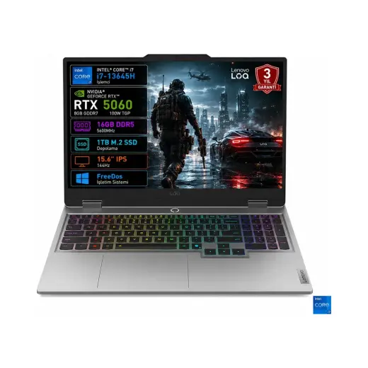 Lenovo Loq 15IRX10 83JE01BETR I7-13645HX 16 GB 1 tb SSD RTX5060 8 gb Tgp 100W 15.6" IPS 144Hz Freedos Taşınabilir Bilgisayar