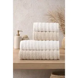 Casnack Violeta Model 4'lü Banyo Havlu Seti, Bej-krem Bej - Krem