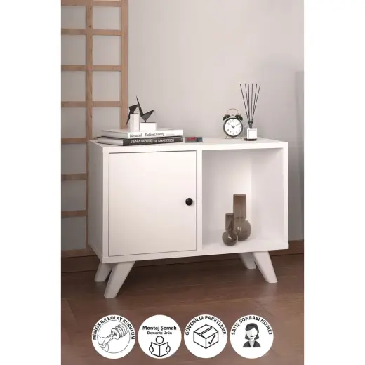 Bofigo Mikonos 2 Bölmeli Kapaklı Komodin Beyaz