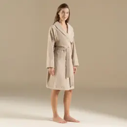 Solıd Bambu Unısex Bornoz Koyu Bej 5