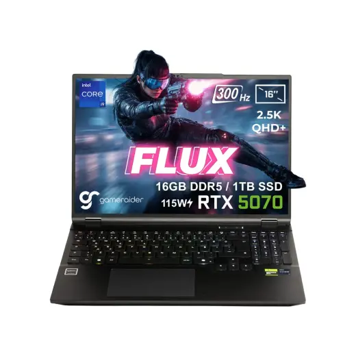 GameRaider FLUX GR16 Intel Core i9-14900HX 16 GB DDR5 1 TB SSD RTX 5070 8 GB 115W 16 inç 2.5K QHD+ 300Hz FreeDos Gaming Laptop
