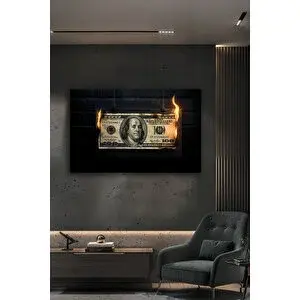 Mgi Design 3d Modern Tasarım Lüks Yanan Dolar Temperli Dekoratif Cam Tablo | Modern Dekorasyon Temalı Dekoratif Duvar Tablosu, Salon, Ev Ve Ofis Dekoru, 90x60 cm