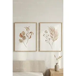 Tontilika Doğal Botanik Eskizler 2’li Ahşap Çerçeveli Tablo Seti 50x70 cm