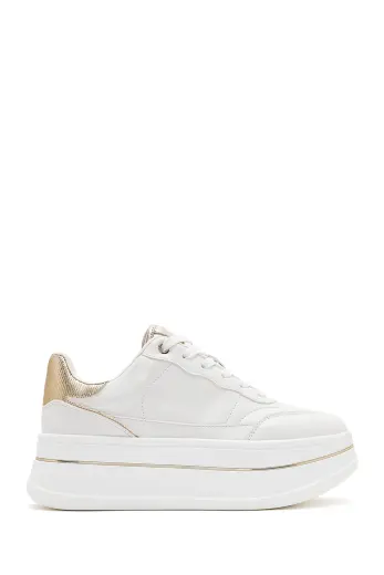Kadın beyaz bağcıklı kalın tabanlı sneaker
