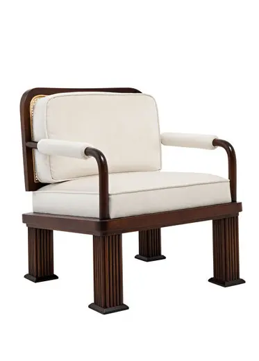 Column Chair Kadife Kumaş Kaplı Rattan Detaylı Tekli Koltuk