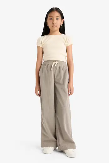Wide Leg Beli Lastikli Geniş Paça Pantolon Kız Çocuk