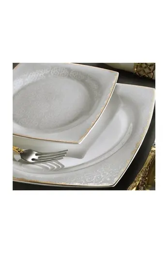 Aryıldız Square 31018 60 Parça 12 Kişilik Klasik Kare Bone China Porselen Yemek Takımı