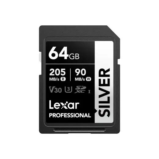 Lexar 64 GB Silver Plus SD UHS-I V30 U3 Hafıza Kartı 205 MB/s Hız Parametreleri ile Profesyonel Kullanım