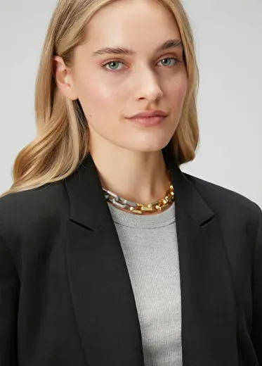 Gold Silver Satine Çift Renk Kadın Kolye