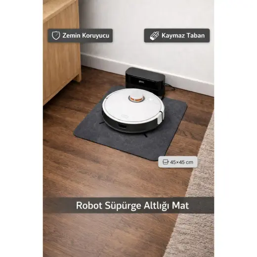 Özbience Kaymaz ve Su Geçirmez Robot Süpürge Altlığı, 45X45 Cm, Şık Tasarım