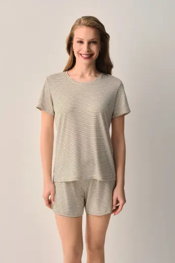 Lacivert Çizgili Casual Şort Pijama Takımı