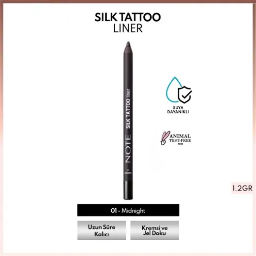 Note Silk Tattoo Liner Suya Dayanıklı İpeksi Jel Göz Kalemi 01 Midnight