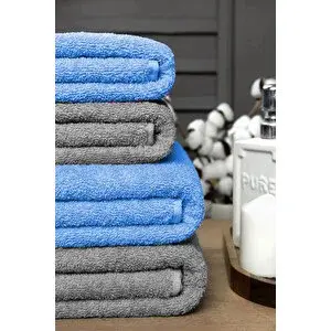 Mira Home 4 Lü Banyo Havlusu Takımı Soft Büyük Havlulu Pamuklu Havlu Seti 90x150 Cm Gri Mavi