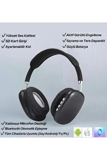 Kablosuz Bluetooth Kulaklık | iOS Android Uyumlu | Yüksek Ses Kalitesi | Mikrofonlu Stereo Kulaklık
