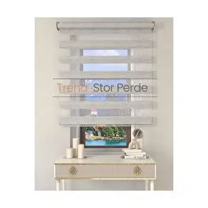 Trend Stor Perde Gri Bambu Etek Dilimsiz Zebra Stor Güneşlik Perde 200x260 cm
