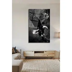 Mgi Design Temperli Cam Tablo Kartal Kanat Açan Siyah Beyaz Lüks Dekoratif Ofis Ev Dekoru | Modern Dekorasyon Temalı Dekoratif Duvar Tablosu, Salon, Ev Ve Ofis Dekoru, 72x46 Cm 72x46 cm