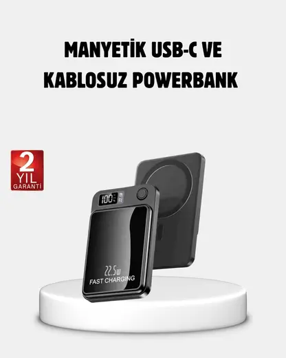 YamanHobi Manyetik Powerbank 15W Wireless Hızlı Şarj LED Ekranlı -