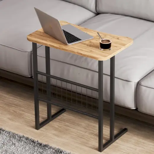 interGO Metal Ayaklı Laptop Sehpası Koltuk Sehpası Kahvaltı Masası Çalışma Sehpası - Atlantik Çam Desenli