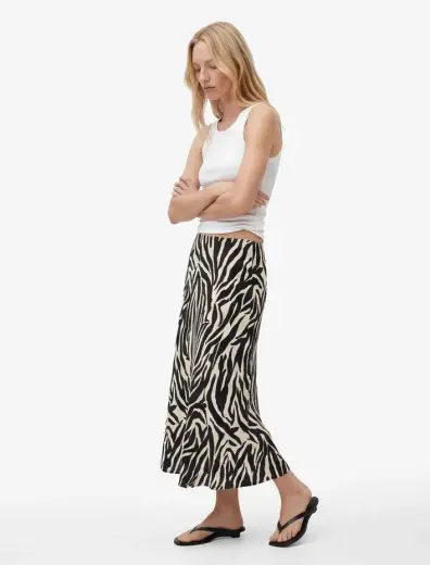Zebra Desenli Midi Saten Etek
