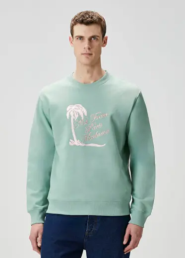 Su Yeşili Nakışlı Sweatshirt