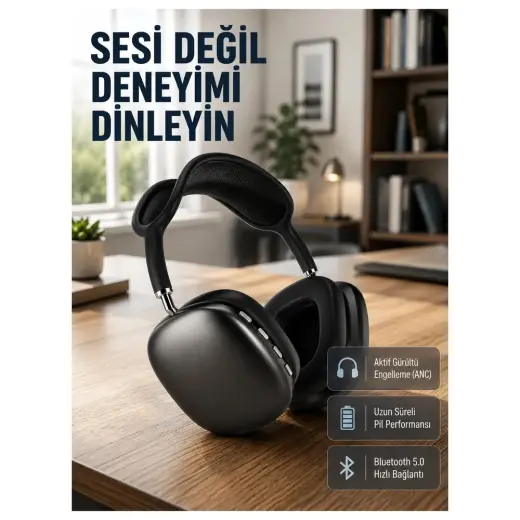 Aslanoğlu Store Mey Ithalat® Bluetooth 5.0 Kulak Üstü Kulaklık – Gürültü Engelleme, Uzamsal Ses, Hızlı Şarj