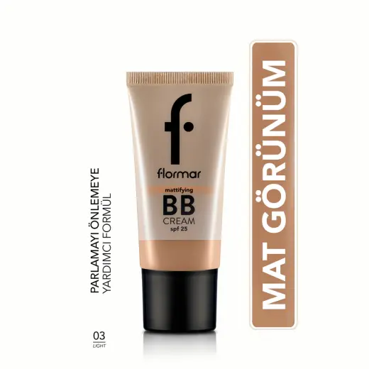 Flormar Parlama Önlemeye Yardımcı SPF25 Mat Bitişli BB Krem 03 Light
