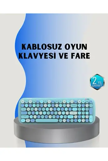Retro Tarz Kablosuz Klavye Mouse Seti – 104 Tuşlu, Ergonomik Tasarım - Lisinya
