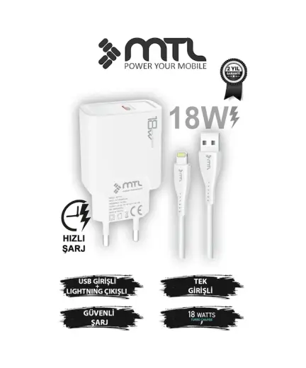 18w Qc 3.0 Destekli Hızlı Usb Adaptör + Lightning Apple iPhone Uyumlu Usb Kablo Hızlı Şarj Seti Mt1313