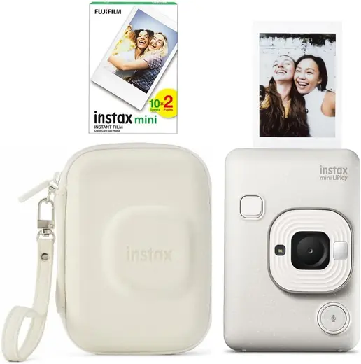 Instax Mini LiPlay Hybrid Fotoğraf Makinesi 20'li Film Liplay Çantalı Set (Misty White)