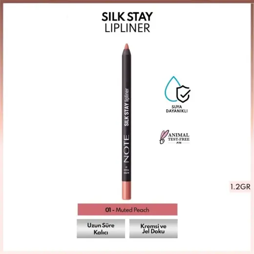 Note Silk Stay Lipliner Suya Dayanıklı İpeksi Dudak Kalemi 01 Muted Peach