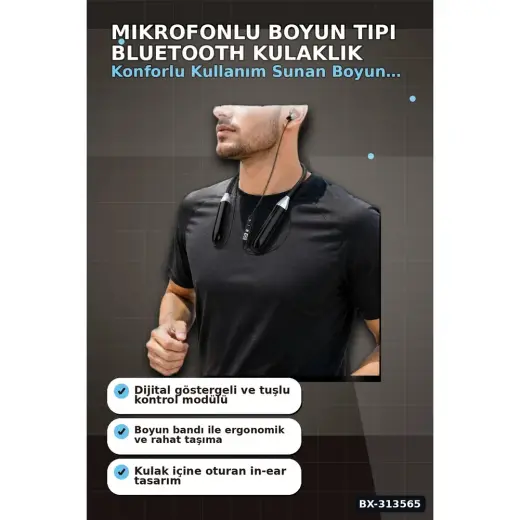 sbodurhome Mikrofonlu 10 Saat Kullanımlı Boyun Tipi Bluetooth Kulaklık Ofis Seyahat BX-313565
