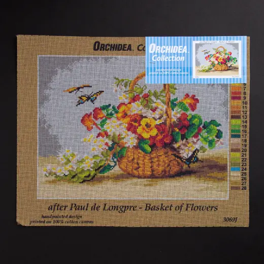 ORCHİDEA 30 x 40 cm Sepet Dolusu Çiçek Baskılı Goblen 3069J