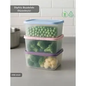 Jet's Home 3'lü Dipfriz Saklama Kabı - No Frost Silikon Kapaklı | Derin Dondurucu Düzenleyici - Bpa Free - 3150 Ml