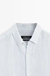 Regular fit çizgili %100 keten gömlek 8