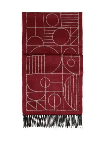 Bordo Geometrik Desenli Kadın Atkı