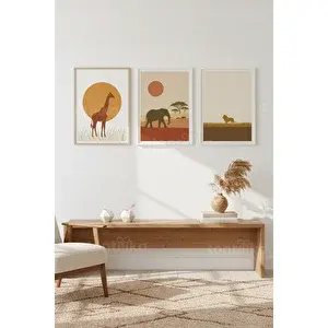 Tontilika Afrika Safari Minimalist Hayvan Temalı 3’lü Ahşap Çerçeveli Tablo Seti 21x30 cm
