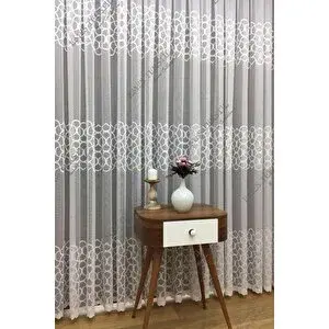 Perde Pendik Tül Perde Yakamoz Desen Örme Tül Perde Salon Yatak Odası Beyaz 400x260 cm