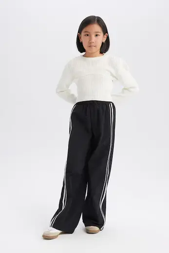Beli Lastikli Wide Leg Geniş Paça Pantolon Kız Çocuk