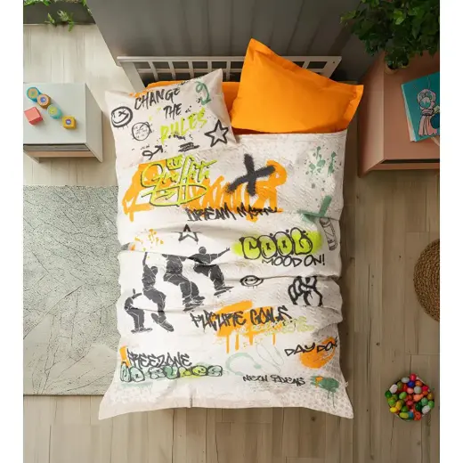 Cotton Box Genç Odası Tek Kişilik Complete Set Graffiti Oranj