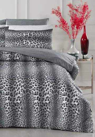 Mystory Home Lastikli Çarşaflı Tek Kişilik Nevresim Takımı Leopar Füme - Gri