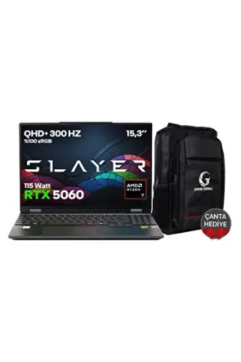 Slayer SR7T-5060 C2 AMD Ryzen 7 255 32 GB RAM 1 TB SSD RTX5060 15.3" QHD+ 300Hz IPS FreeDOS
