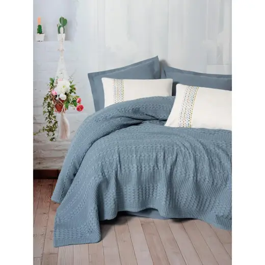 Cotton Box Aura Tek Kişilik Pike Takımı Pebble Indigo