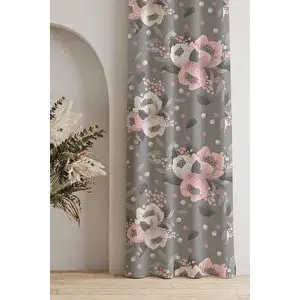 Ays Home Gri Çiçek Desen Fon Perde