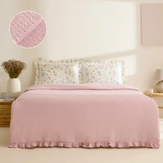 Karaca Home Dorian %100 Pamuk Fırfırlı Muslin Tek Kişilik Nevresim Takımı Pudra