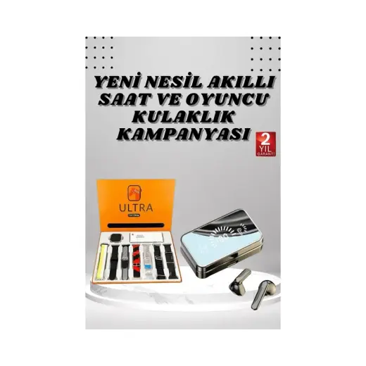 Zenviaa Aynalı Bluetooth Kulaklık ve 7 Kordonlu Akıllı Saat Dijital Göstergeli Uzun Pil Ömrü