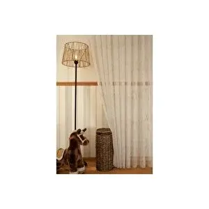 Vivense Çi̇zgi̇li̇ Şantuklu Keten Tül Perde, Seyrek, Bej, 200x260