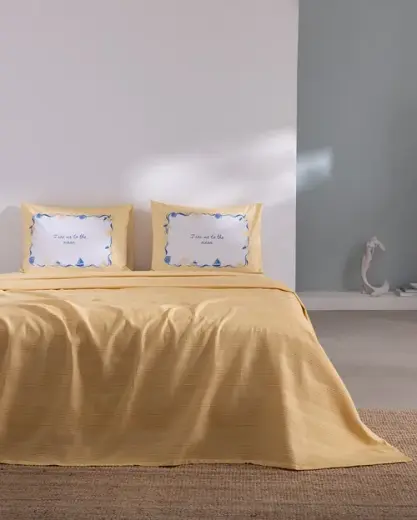 Mathilda King Size %100 Pamuk Karde Düz Pike Takım - Sarı