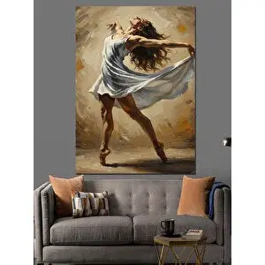Tablomega Dans Eden Beyaz Elbiseli Güzel Balerin Kadın Dekoratif Kanvas - Mdf Ahşap Tablo 100x140 cm