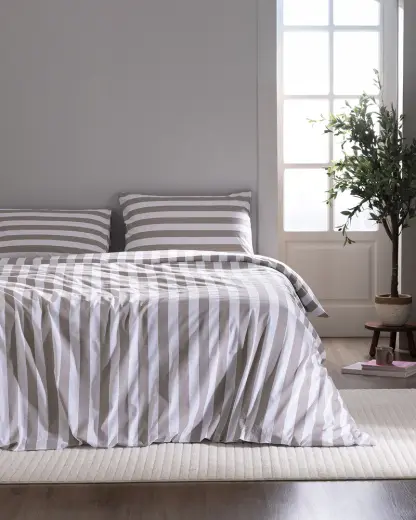 Avignon King Size %100 Pamuk Ranforce Baskılı Çarşaflı Nevresim Takımı - Bej