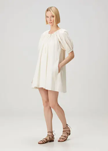Babydoll Krem Mini Plaj Elbisesi